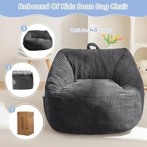 Maxyoyo kids bean bag chair bean bag couch with handle comfy toddler chair for boys and girls accent sofa chair with pocket for gaming reading relaxing dark grey  urban country home decor