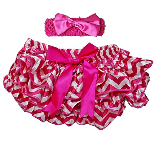 Kirei Sui Baby Chevron Bloomers & Headband Set Hot Pink