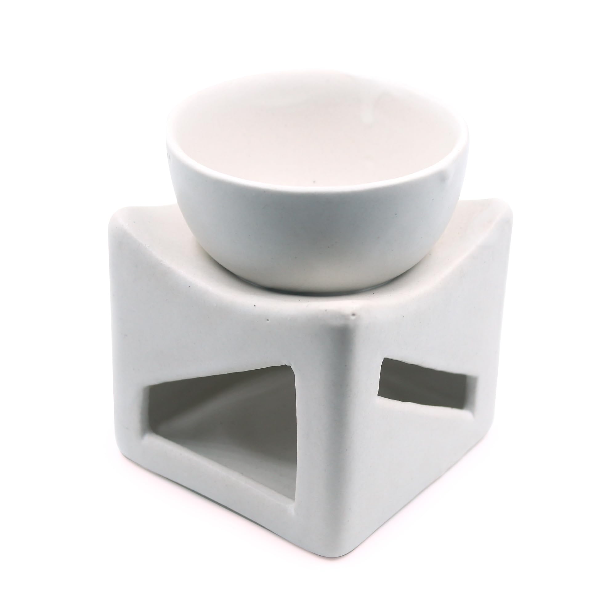EYUVAA LABEL Ceramic Tealight Candle Holder Oil Burner, Aromatherapy Aroma Oil Diffuser for Home with 2 Tealights, Essential Oil or Wax Melts Burner (White) 3