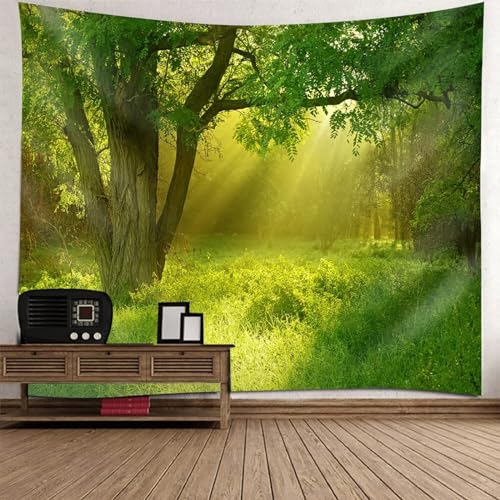 Tapisserie murale paysage naturel arbre et plantes vertes grand format 150x150 cm
