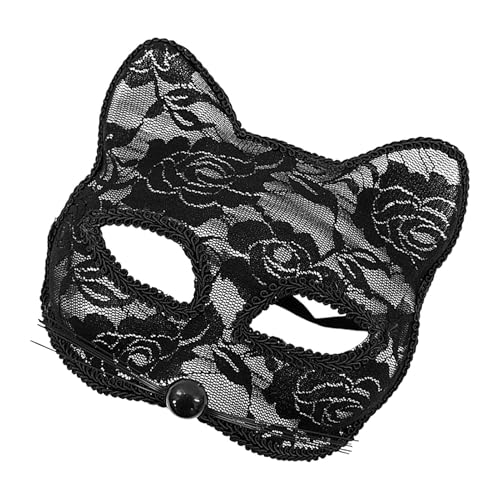 Nudorpn Masque facial pour chat, couvre-visage de chat en dentelle, couverture sexy œil de chat, lunettes de fête confortables avec ruban pour Halloween, Noël