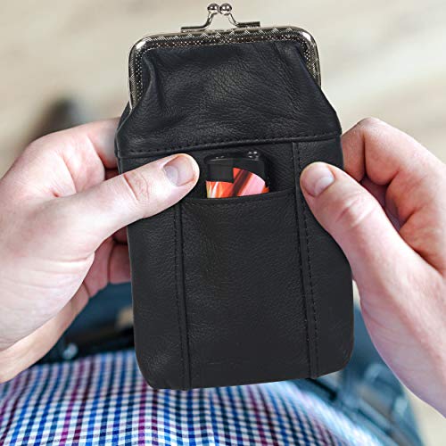 Classic Leather Cigarette Purse with Lighter Holder (Black) (For Kings And 100\'s) - Thumbnail 7