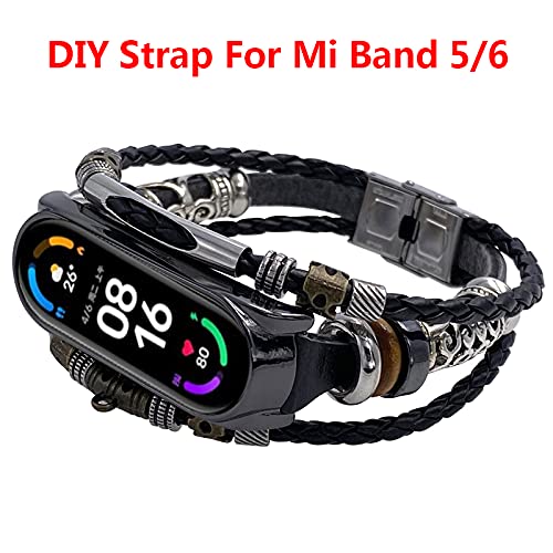 Compatível com Xiao_mi Mi Band 5 6 pulseiras de relógio, pulseira de couro retrô, pulseira de substi