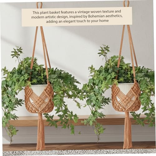 Suspension plante macramé bohème panier corde marron x2