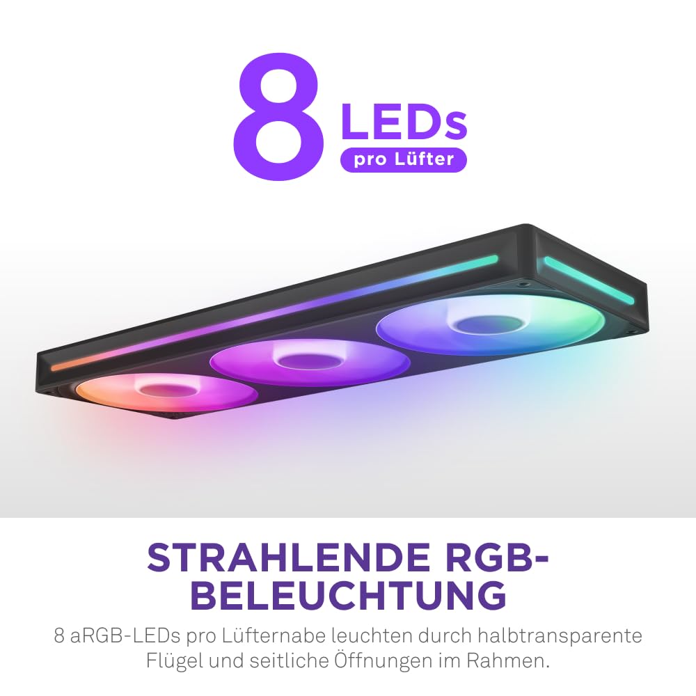 NZXT F360 RGB Core - 360 mm Einzelrahmen-Lüftereinheit mit 3 x 120 mm RGB-Lüftern - Drehzahl- und Beleuchtungssteuerung - Hoher statischer Druck und Luftstrom - 8 aRGB-LEDs pro Lüfter - Schwarz