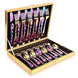 ★Superiores Design★Jedes Besteckteil wurde mehrfach fein poliert, um einen perfekten Spiegeleffekt zu erzielen. Die regenbogenfarbene Beschichtung kann eine Vielzahl von Farben wie Gold, Gelb, Pink, Blau und Violett zeigen, was Besteck rostfreier macht und diese wundervolle Optik unterstreicht. Dekorieren Sie Ihren Esstisch perfekt.