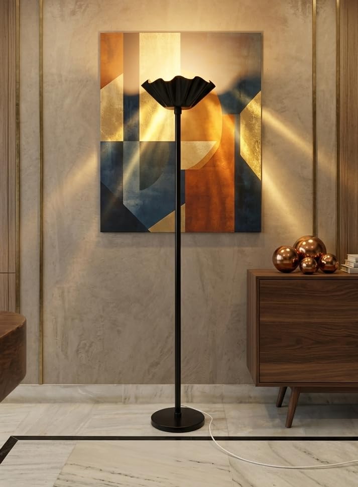 Image of Metal Shade Wooden Tripod Floor Lamp for Living Room, Living Room Corner, Bedroom, Home, Office, Interiors, Decor, Cinema. (Black Without Ball)