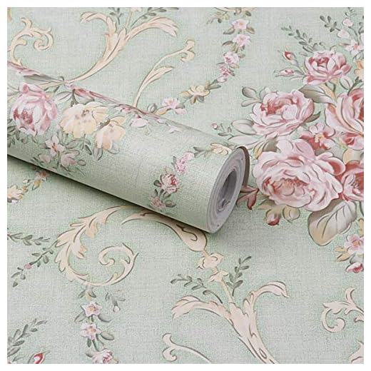 wolpin Wall Stickers DIY Decals Wallpaper (45 x 500 cm) Damask Flower Self Adhesive, Sage Green