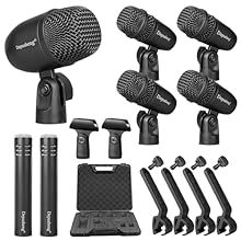 High Quality Instrument Microphone. This 7-piece drum microphone set features a sturdy metal housing and sleek design. Reinforced metal mesh head to avoid abrasion and damage for more durability. Wave-like frequency response clearly reproduces the so...