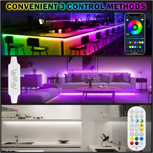 4M LED Strip,8X50CM Dimmbar Dreamolour Unterschrank Beleuchtung mit RF Fernbedienung & APP Steuerung,USB Musik Sync Farbwechsel LED Lichtband,Flexibel Selbstklebend DIY Streifen für Vitrine,Regal