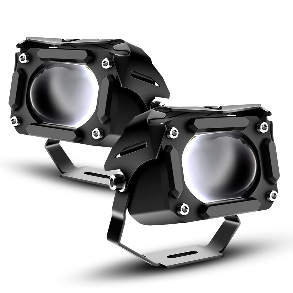 Motorcycle LED Fog Driving Lights,Newest 6360-SMD Chips 80W Amber and White Dual Color Auxiliary Spot Lights Waterproof Offroad Pod Lights for Motorcycle ATV SUVs e-Bike Tractor Boat. (2.7 inch) Convex-White+Amber