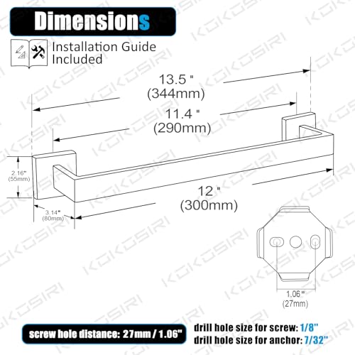 Image of KOKOSIRI 12-Inch Single Towel Bar, Bathroom Kitchen Towel Holder, Wall Mounted SUS304 Stainless Steel Towel Rack 2 Pack, Matte Black, B4003BK-L12-P2
