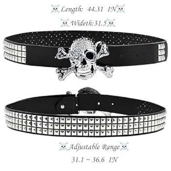 Xsoya Skull Belts with Rhinestone Studded Belt Punk, Rave