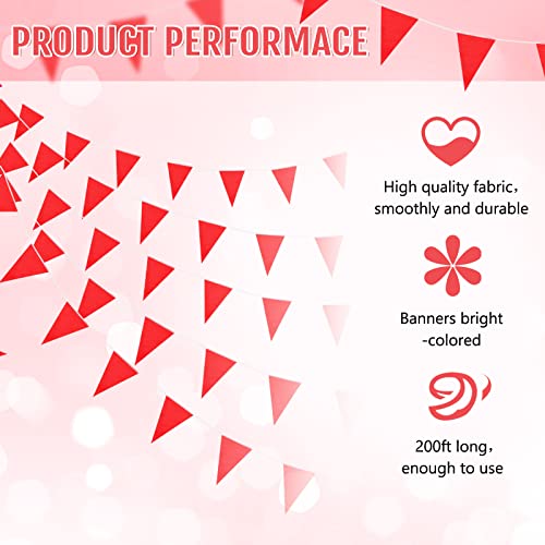 Image of Tatuo 200 Feet Solid Pennant Banners Flags String Triangle Hanging DIY Bunting Flags Party Decorations for Grand Opening Party Banners for Kids Birthday, Shops (Red)