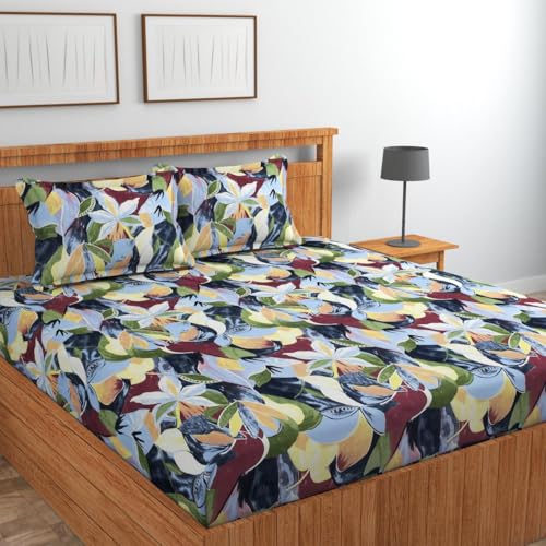 Image of Jashan Elastic King Size Fitted bedsheets with 2 Pillow Cover | King Size bedsheets | 100% Glace Cotton | Fitted bedsheet Cotton King 72 inch x 78 inch inches (Double Elastic Bedsheet, Multi-03)