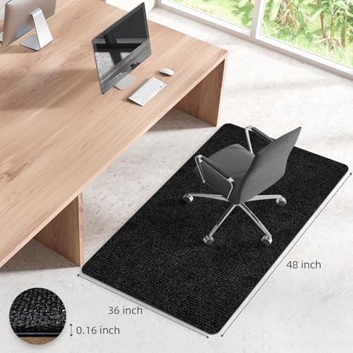 Image of Office Chair Mat for Hardwood and Tile Floor, Computer Chair Mat, Non-Slip Floor Protector Rug Carpet, Non-Curve, Under Desk Mat for Rolling Chair, Black(48 inchx36 inch)