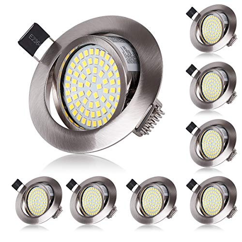 Spot LED Interieur Encastrable Blanc Froid 6000K Orientable 5W Extra Plat Rond 220V IP20 Éclairage Plafond Encastré pour Cuisine, Salon, Couloir, Chambre (lot de 8)