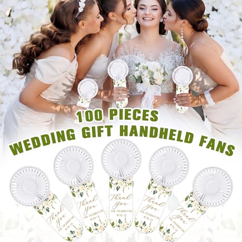 Tujoe 100 Pcs Wedding Handheld Fans for Guests Mini Personal Portable Fans Bulk Thank You for Celebrating with Us Fan for Wedding Bridal Shower Party Favors Summer Travel (White Rose Elegance) by Tujoe - Used condition - Image 4