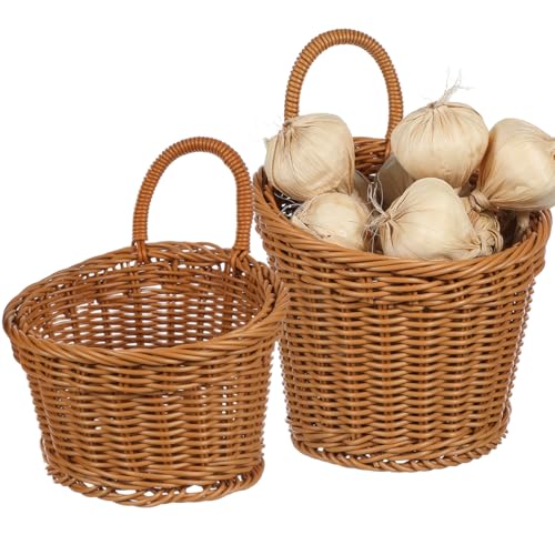 Zerodeko Cesta de cebolla para colgar en la pared, cesta tejida de mimbre hecha a mano, cesta de almacenamiento de frutas y verduras para despensa, cocina, jardín