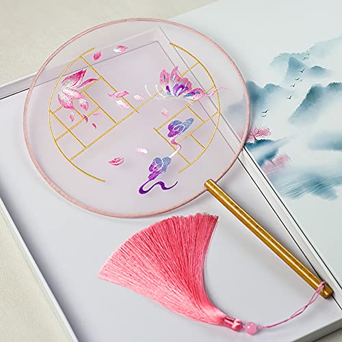 YUELAI Chinese Embroidery Hand Fan (Violet Dancing Butterflies) Hand Fan Folded Hand Fan Ancient Fan Summer Female Chinese Style Hanfu Cheongsam Costume Embroidery Small Fan