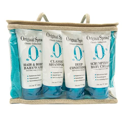 Original Sprout Deluxe Travel Set (Classic Shampoo, Deep Conditioner, Baby Cream, & Hair & Body Wash). Vegan and Dermatologist Tested Products Perfect for Infants, Babies, Toddlers and Sensitive Skin. Original Sprout Deluxe Travel Set (Classic Shampoo, Deep Conditioner, Baby Cream, & Hair & Body Wash). Vegan and Dermatologist Tested Products Perfect for Infants, Babies, Toddlers and Sensitive Skin.