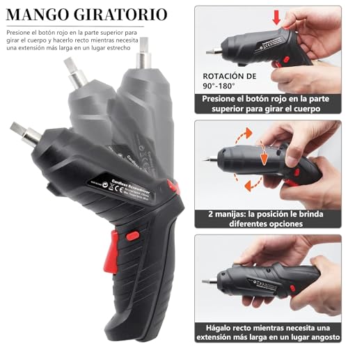 Image of Electric Cordless Screwdriver 3.6V, 47Pcs Screwdriver Set | Rotatable Handle (90-180), with Integrated LED Lighting, Portable and Rechargeable, for Home, DIY, Decoration, Black