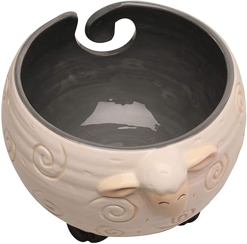 Miniatura 6 de Cuenco grande de hilo de cerámica de oveja, 6.7 x 4.7 pulgadas, soporte de hilo hecho a mano para ganchillo, bola de hilo para sin enredos, soporte