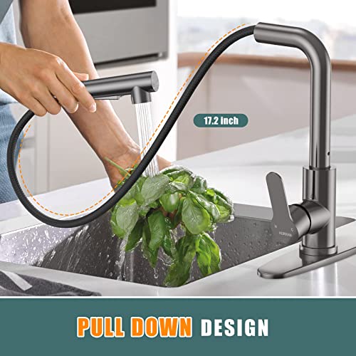 Kitchen Faucets, Brushed Grey Kitchen Faucet With Pull Down Sprayer And Deck Plate, Stainless Steel Commercial Utility Kitchen Faucets For Sink 3 Hole For Bar Rv Camper Laundry Outdoor Farmhouse Sink #TOP1