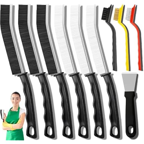 Dfacio 10Pcs Crevice Cleaning Brush Set with Scraper, Hard Bristle Cleaning Supplies for Kitchen, Bathroom, Corner, Sink, Cup, Teapot, Bottle Cover