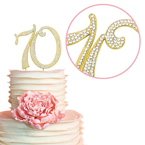 70 Cake Topper - Premium Gold Metal - 70Th Birthday Party Sparkly Rhinestone Decoration Makes A Great Centerpiece - Now Protected In A Box #TOP6