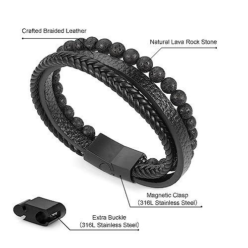 Pulsera de cuero con cuentas y piedra natural para hombre miniatura 5
