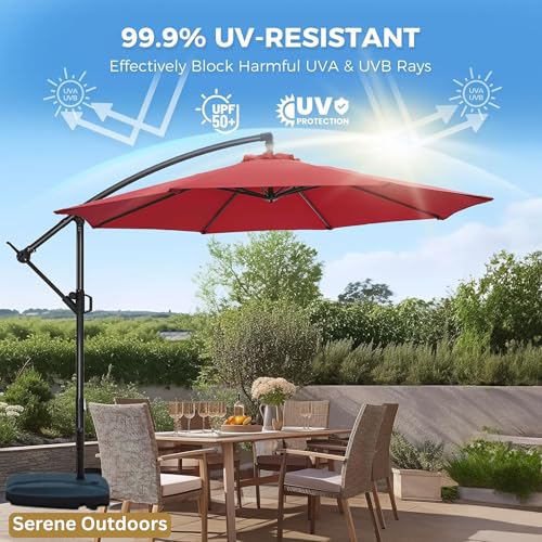 Image of THESHELTERS 10ft Side Pole Round Outdoor Garden Umbrella with Movable 60Kg Heavy Water Base Stand for Patio, Terrace, Cafe and Poolside | Waterproof Big Size Outdoor Umbrella