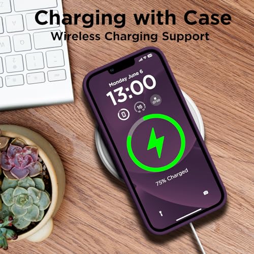 COFFKER Designed for iPhone 13 Pro Case, Liquid Silicone Case with [2X Screen Protectors], [Military Shockproof Protection] Slim Thin Phone Case with Microfiber Lining 6.1 inch, Dark Purple by COFFKER - Image 5