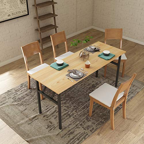 Image of Need Home Office Desk - 62 Inches Large Computer Desk Sturdy Black Table Foldable Desk Gaming Computer Table No Assembly Required Teak AC5BB(157.5 * 60)