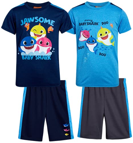 Nickelodeon Boys  Baby Shark Shorts Set - 4 Piece Top and Shorts Playwear Set, Size 7 Big Kid, Baby Shark/Lake Navy