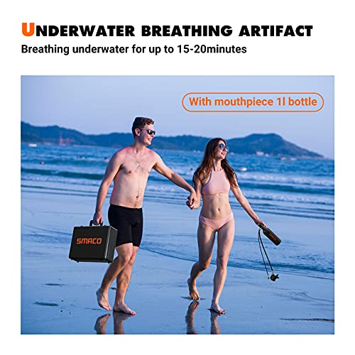 Smaco S400 Pro 1L Scuba Tank Mini Scuba Diving Tank—Dot Certified Tank With 15-20 Minutes Backup Scuba Tank Kit Diving Oxygen Underwater Breathing Device With Aluminum Hard Case—C Black #TOP3