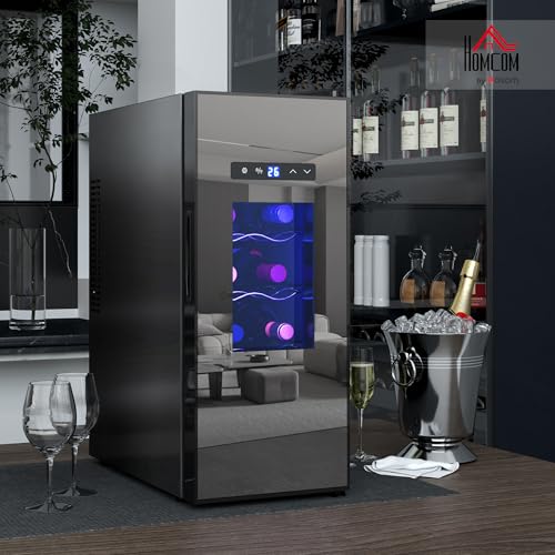 HOMCOM Weinkühlschrank, 30 L Getränkekühlschrank für 12 Flaschen, Weinklimaschrank, Flaschenkühlschrank mit Innenbeleuchtung, Touch, 8-18°C, Schwarz – Bild 3