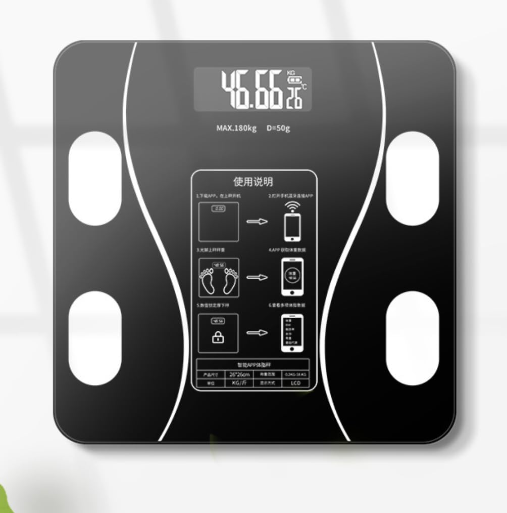 Intelligent AI Body Fat Scale | Bluetooth Wireless Charging Scale with 180kg Capacity, 26x26cm Black Design, Rechargeable or Dry Battery | Home Fitness and Health Monitoring-image-19