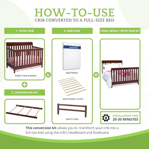 Image of Full-Size Conversion Kit Bed Rails Compatible with Delta Children Convertible Cribs - Solid Wood Rail #0050 - Toddler and Adult Bed Rail for Full-Size Beds - Baby Furniture (Black Cherry Espresso-607)