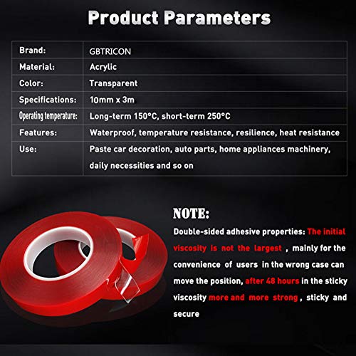 3 Meters Heat Resistant Acrylic Double Sided Adhesive Tape Roll,Clear Sticker for Car/Cell Phone Repair,Red, 3 m×10 mm×1 mm - Thumbnail 3