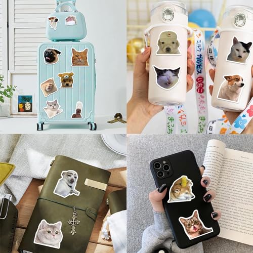 Image of 300 Pcs Funny Cat and Dog Meme Stickers Pack, Realistic Pet Vinyl Stickers for Teens Adults, Waterproof Decals for Laptop, Water Bottle, Phone, Scrapbook
