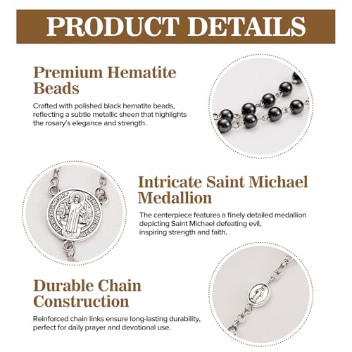 St Benedict Medals Necklace for Men Women,Saint Benedict Holy Rosary for Religious Gifts,Catholic Black Rosary Bead First Confirmation Gifts for Teenage Boys,Rosarios Catolicos Para Hombre Mujer3