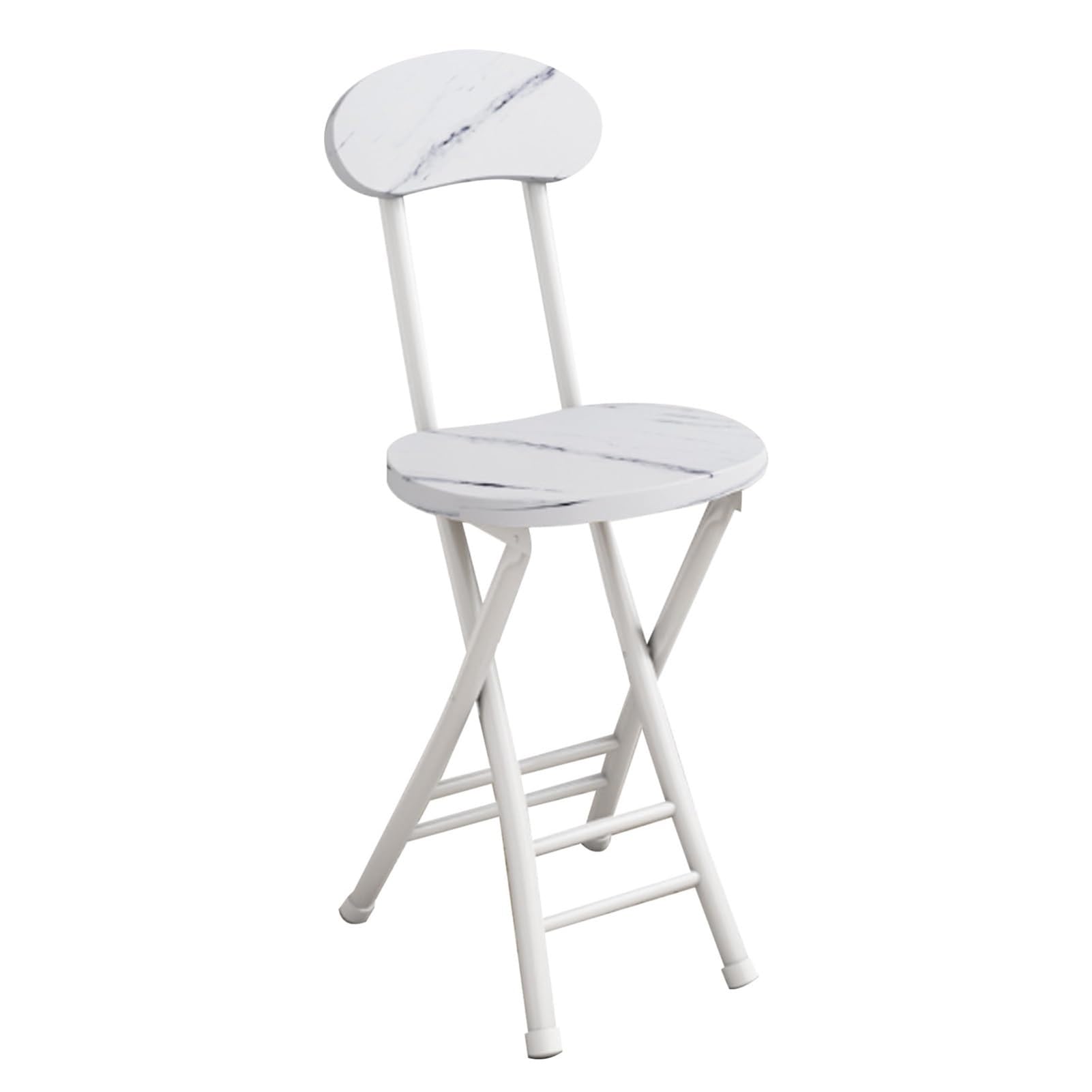 18 Inch Portable Folding Bar Stool with Backrest, Round Tall Seat for Adults, Ideal for Camping and Kitchen, Textured White Folding Chair
