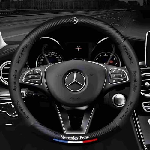 Fit Leather Steering Wheel Cover,Stylish Nappa Leather Carbon Fiber Texture Protector,Non-Slip,Universal 15inch Fit Accessories (Old-be-Cover-Black)