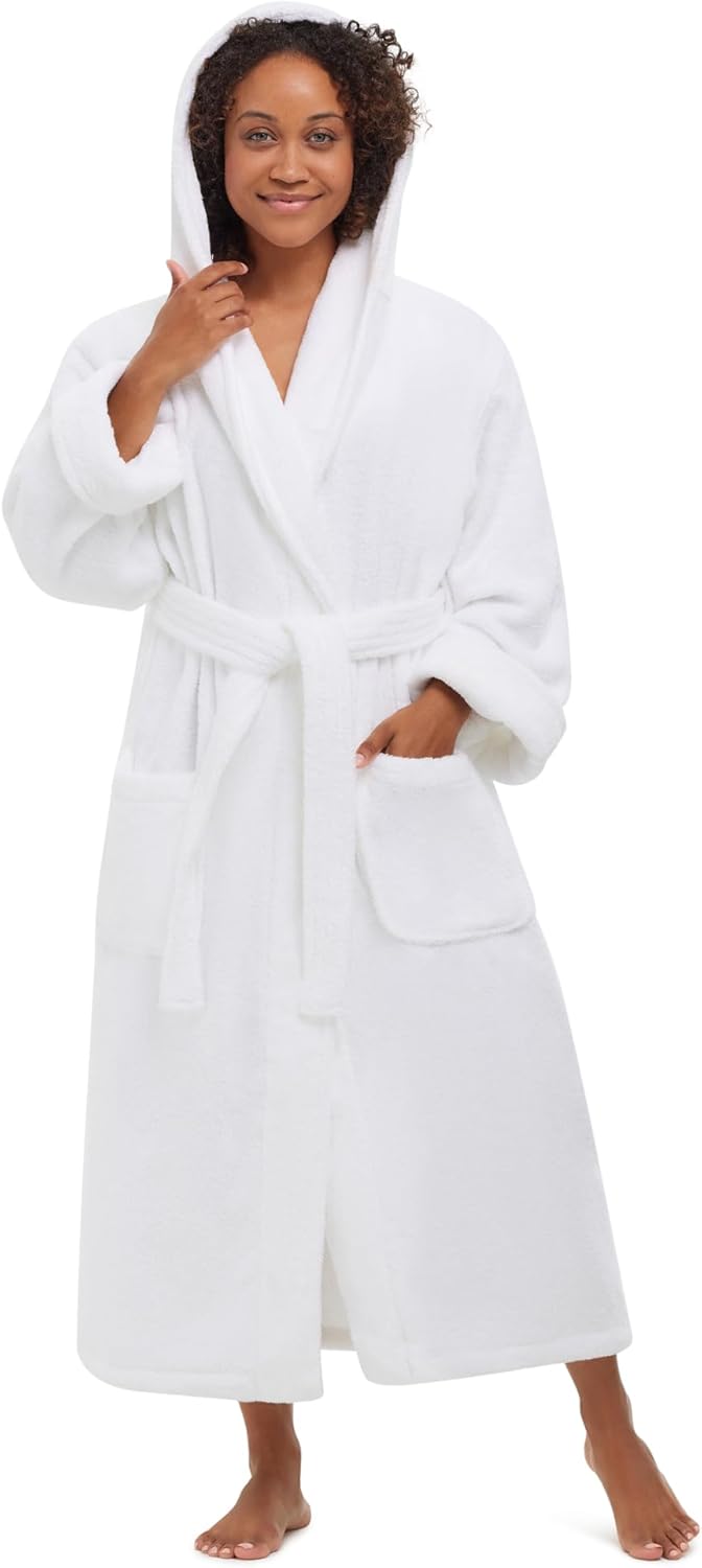 MONARCH Hooded Terry Shawl Collar Unisex Bathrobe – Thick Terrycloth Fabric, Generously Sized Hotel & Spa Robe with Pockets