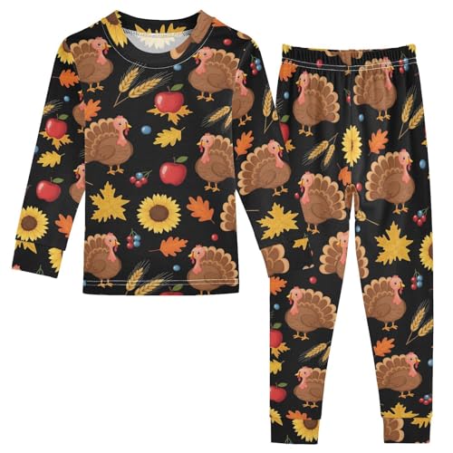 Pajama Sets Long Sleeve Turkey Sunflower Berry Thanksgiving Soft Comfy Sleepwear 2 Piece PJS 3-8T