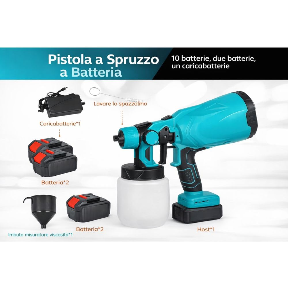 Pistola a Spruzzo a Batteria 48V con Doppia Batteria, Serbatoio 800ml – Verniciatore Elettrico Senza Filo, 3 Modalità di Spruzzo Regolabili