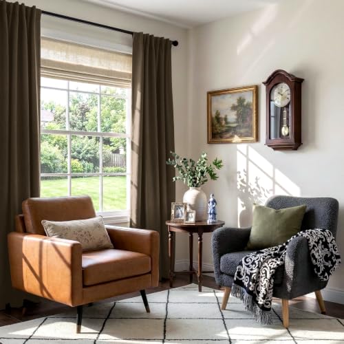 Image of 100% Blackout Shield Dark Brown Linen Blackout Curtains for Bedroom 102 Inches Long, Back Tab /Rod Pocket Living Room Drapes, Thermal Insulated Blackout Curtains 2 Panels Set, 50 inch W x 102 inch L