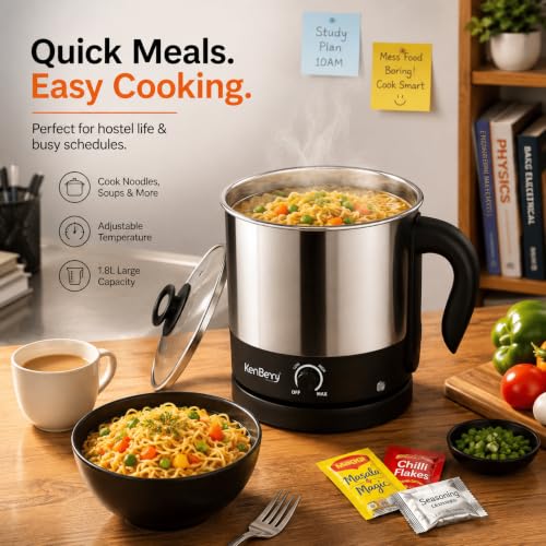 Image of KenBerry Stainless Steel 600 Watts Handy Cook Multi Electric Kettle 1.8 L