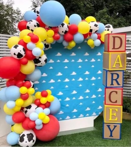 Biapian Toy Inspired Story Balloons, 12 Inch Red Blue Yellow Balloons With Cow Print Sky Blue Cloud Balloons For Kids Boys Girls Inspired Story Party Themed Party Decor Decorations thumb #5